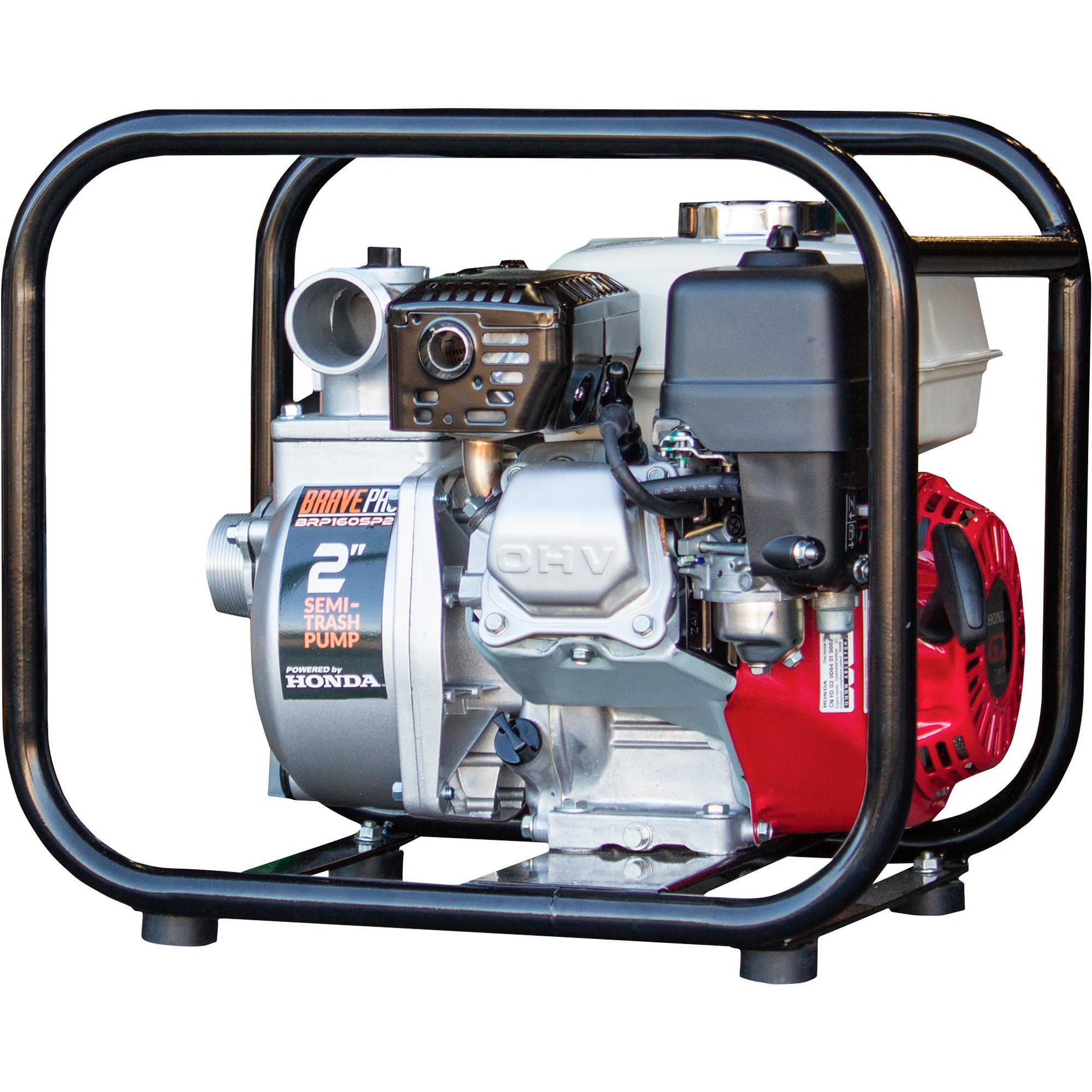 BravePro, 2in. SEMI TRASH PUMP, Max. Flow 147 GPM, Engine Displacement 163 cc, Engine Brand Honda, Model# BRP160SP2